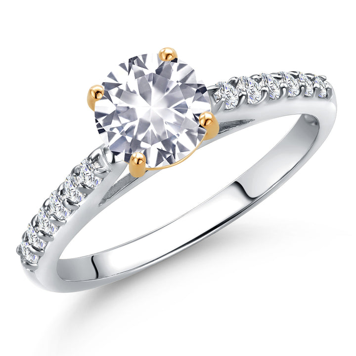 White Created Sapphire - September_8_Ring in 925 Sterling Silver and 10K Yellow Gold