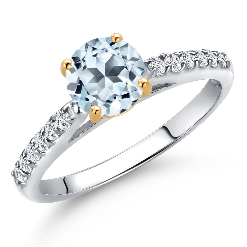 Sky Blue Topaz - November_7_Ring in 925 Sterling Silver and 10K Yellow Gold