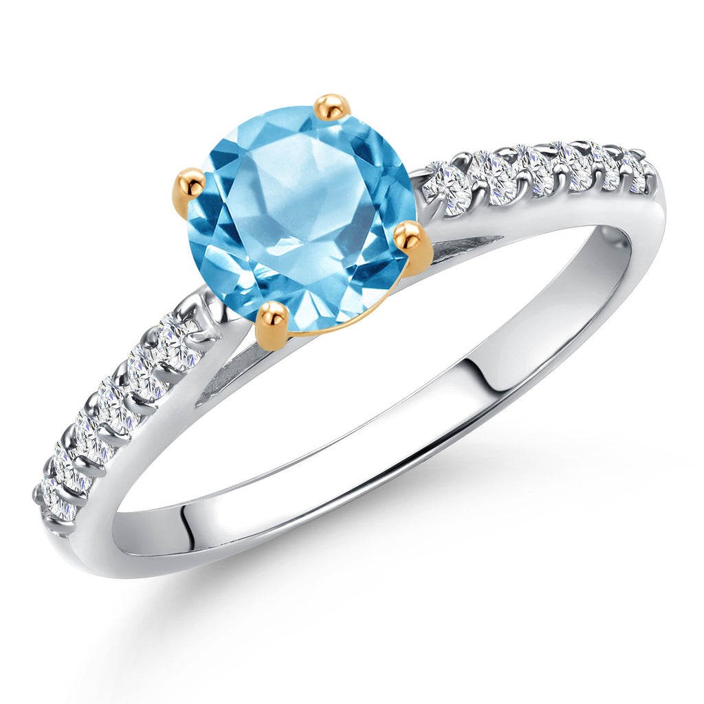 Swiss Blue Topaz - November_8_Ring in 925 Sterling Silver and 10K Yellow Gold