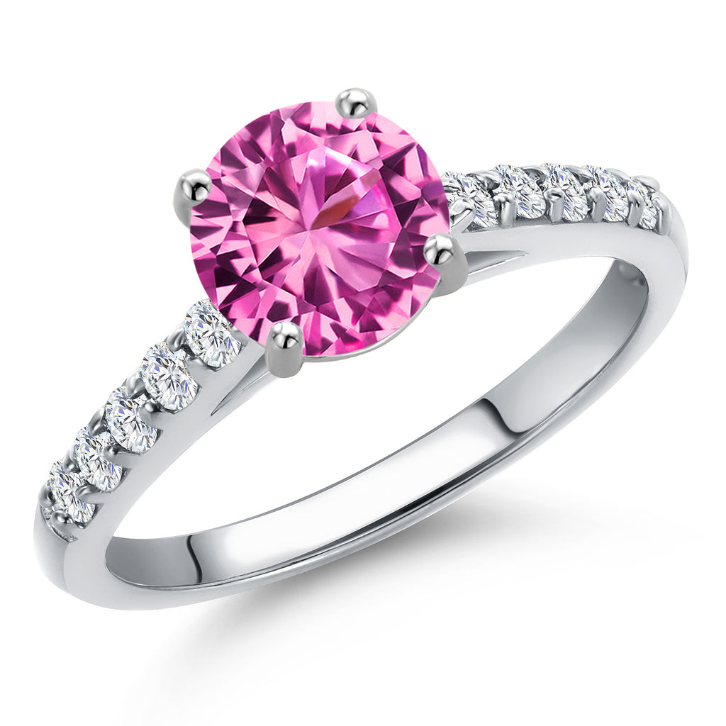 Pink Created Sapphire - September_9_Ring in 10K White Gold