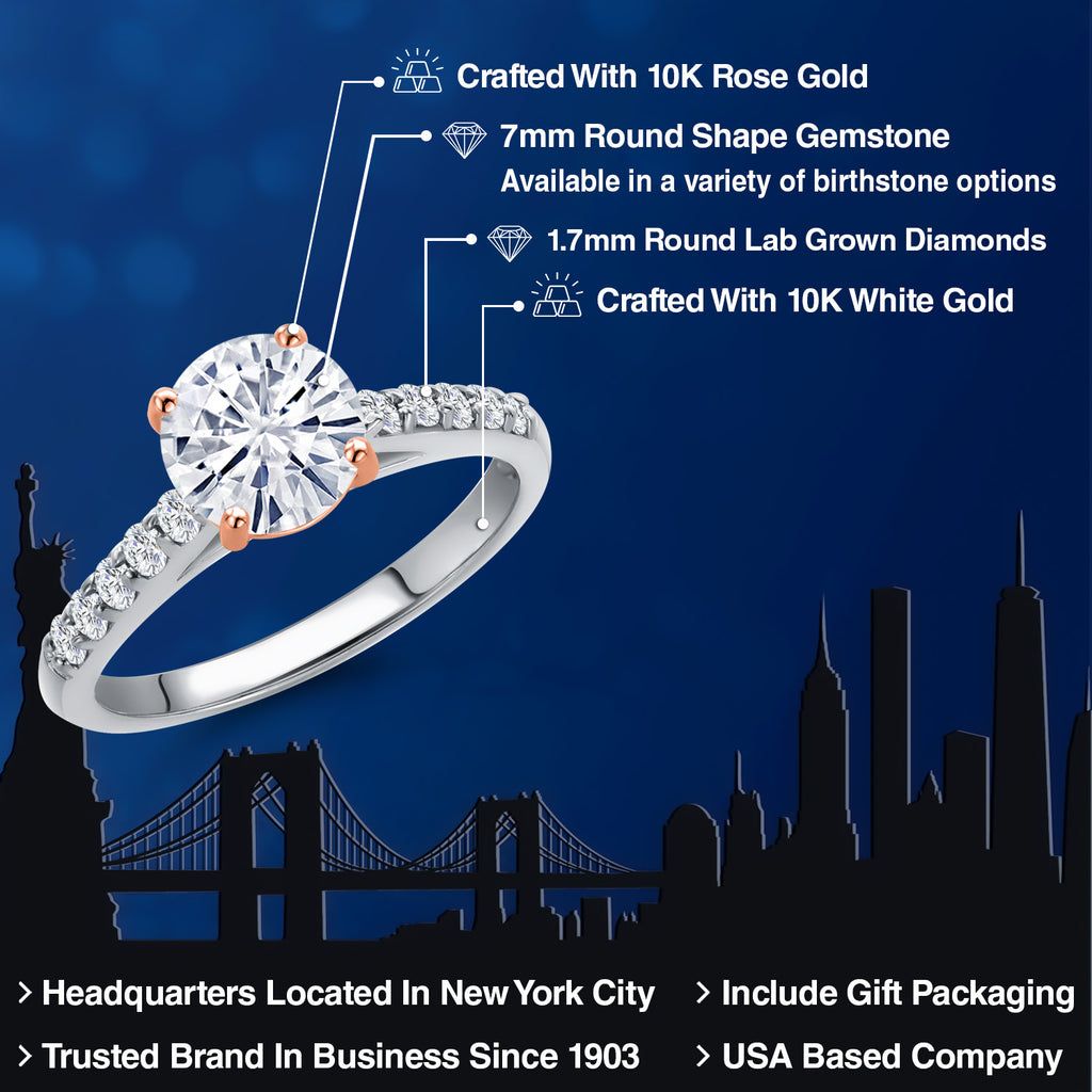 White Moissanite - April_Ring in 10K Two Tone Gold