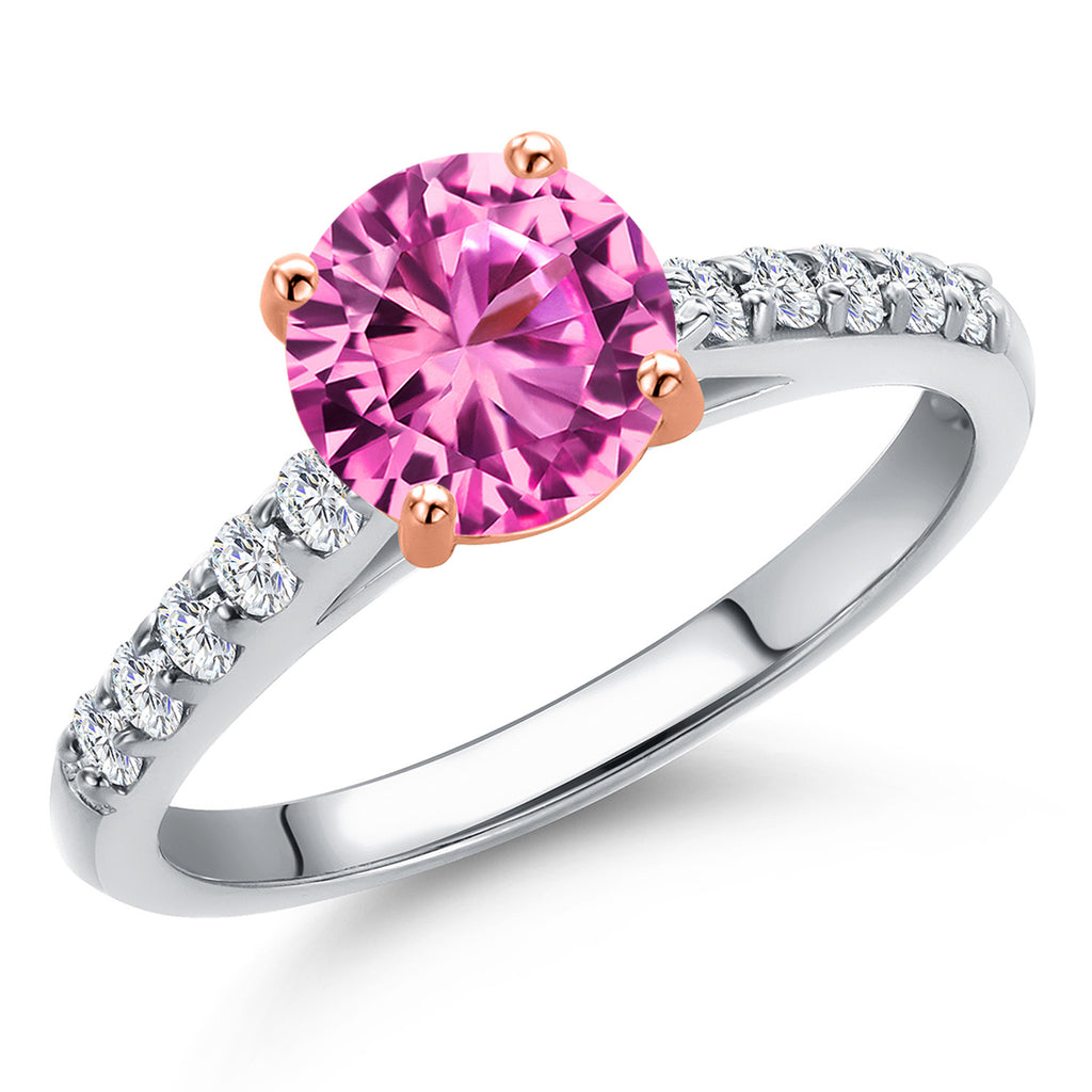 Pink Created Sapphire - September_8_Ring in 10K Two Tone Gold
