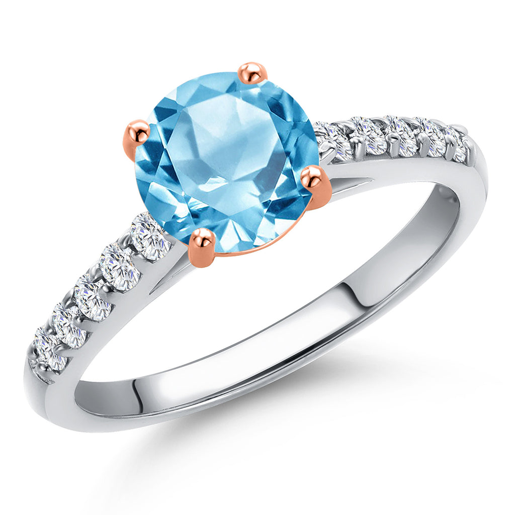 Swiss Blue Topaz - November_7_Ring in 10K Two Tone Gold