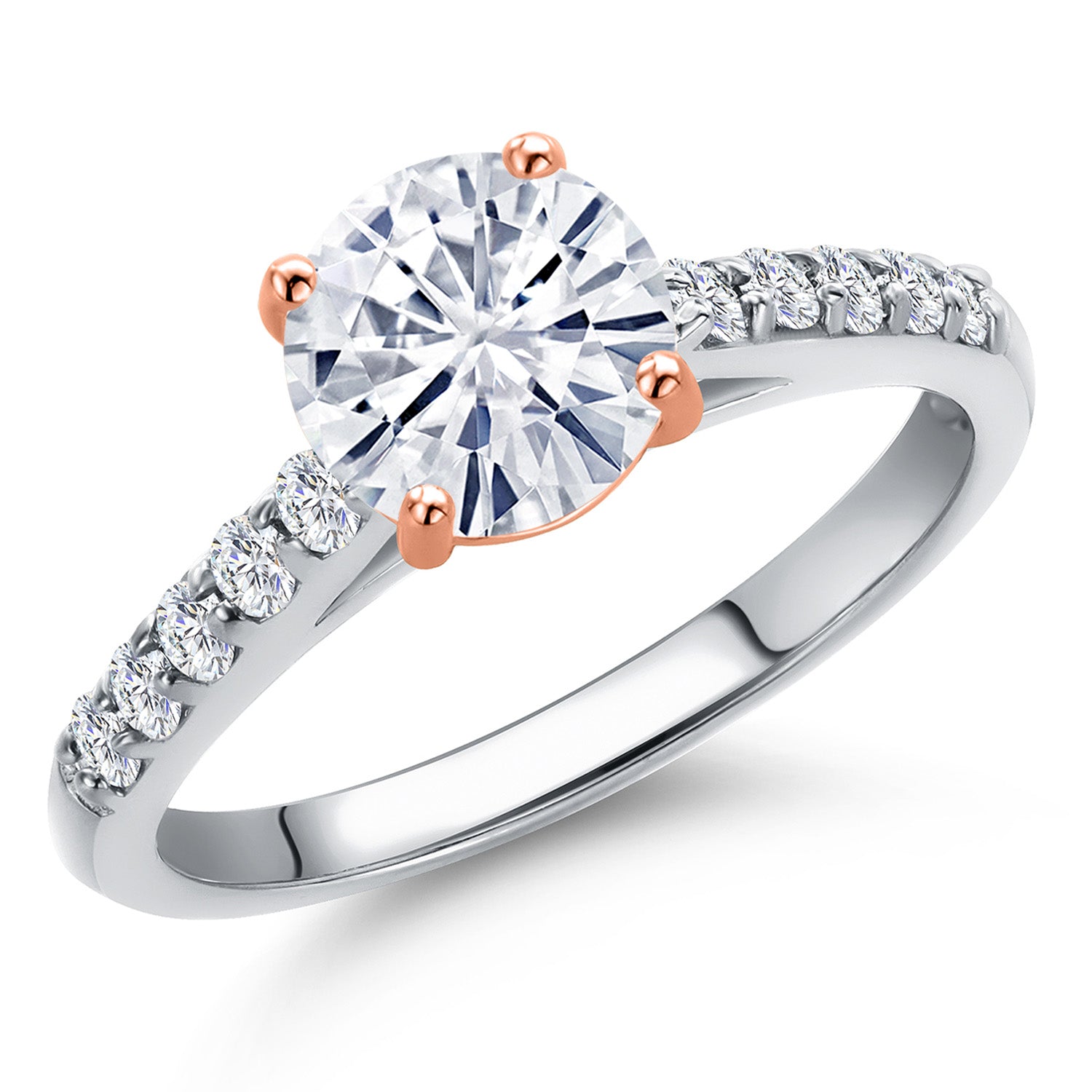 White Moissanite - April_Ring in 925 Sterling Silver and 10K Rose Gold