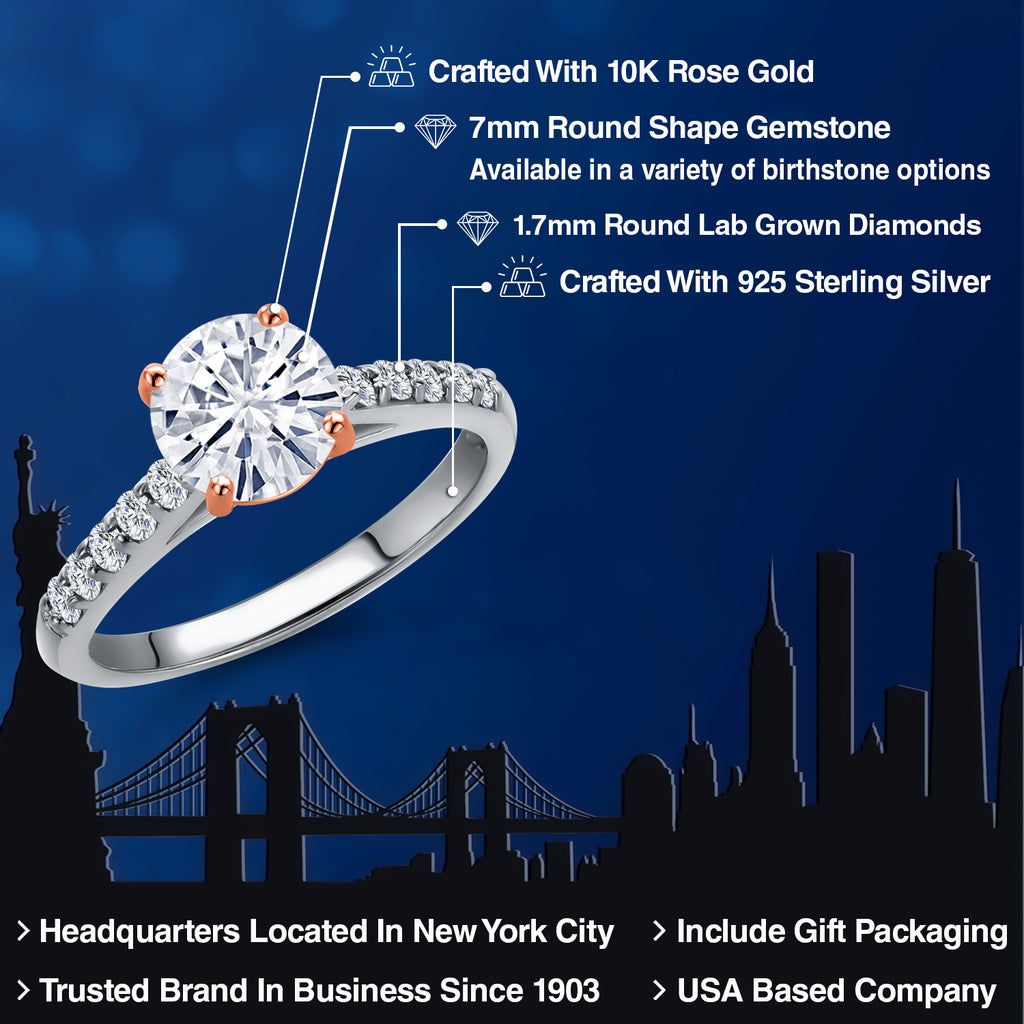 White Moissanite - April_Ring in 925 Sterling Silver and 10K Rose Gold