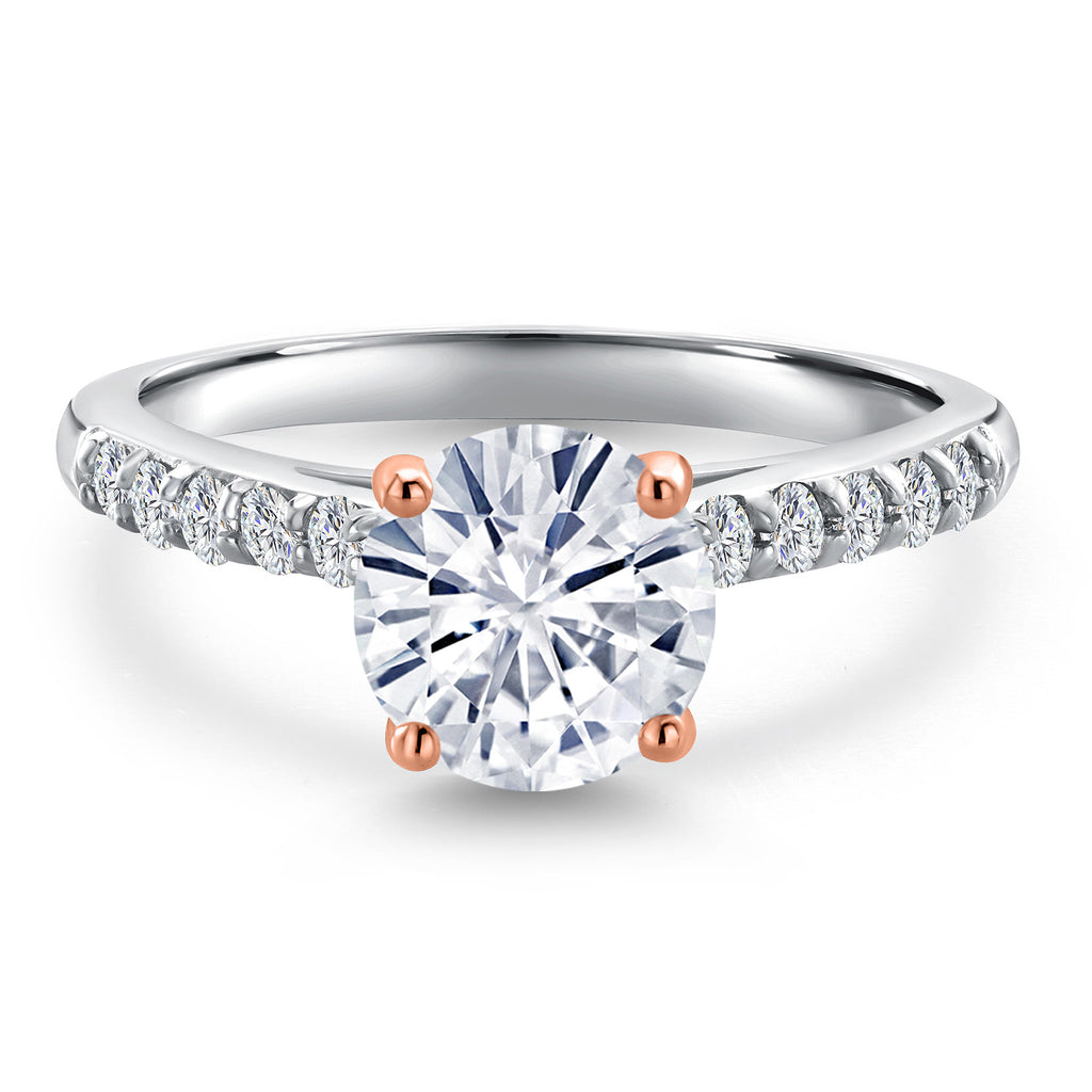 White Moissanite - April_Ring in 925 Sterling Silver and 10K Rose Gold