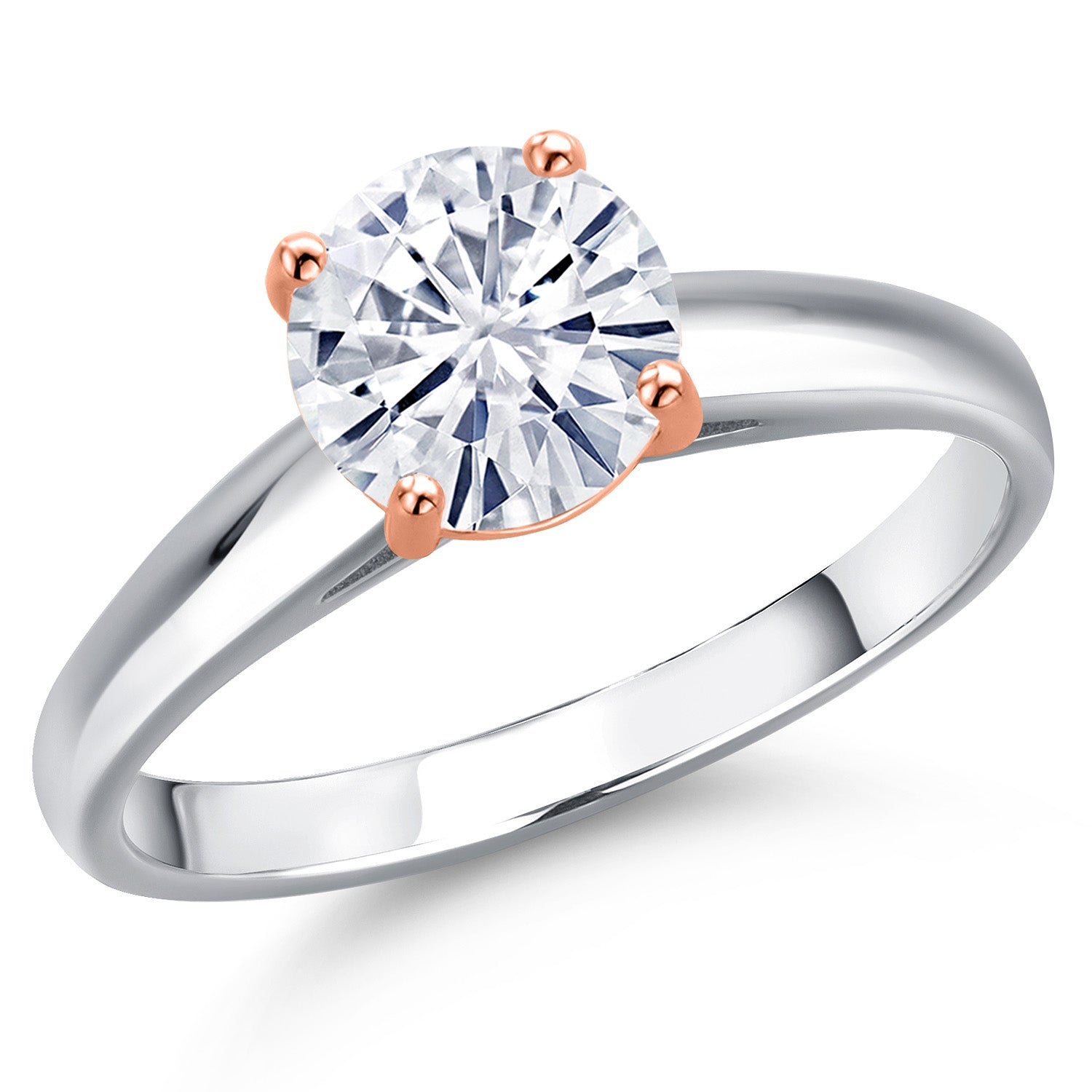 White Moissanite - April_Ring in 925 Sterling Silver and 10K Rose Gold