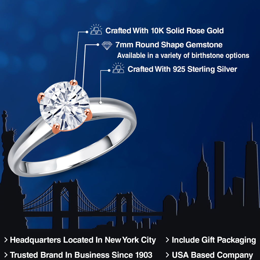 White Moissanite - April_Ring in 925 Sterling Silver and 10K Rose Gold