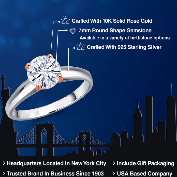 White Moissanite - April_Ring in 925 Sterling Silver and 10K Rose Gold