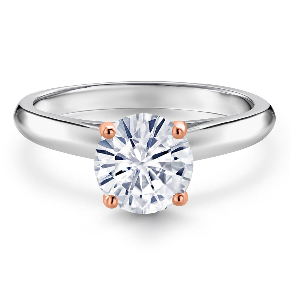 White Moissanite - April_Ring in 925 Sterling Silver and 10K Rose Gold
