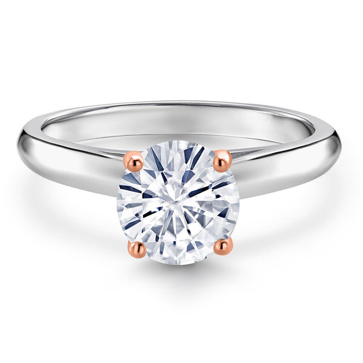 White Moissanite - April_Ring in 925 Sterling Silver and 10K Rose Gold
