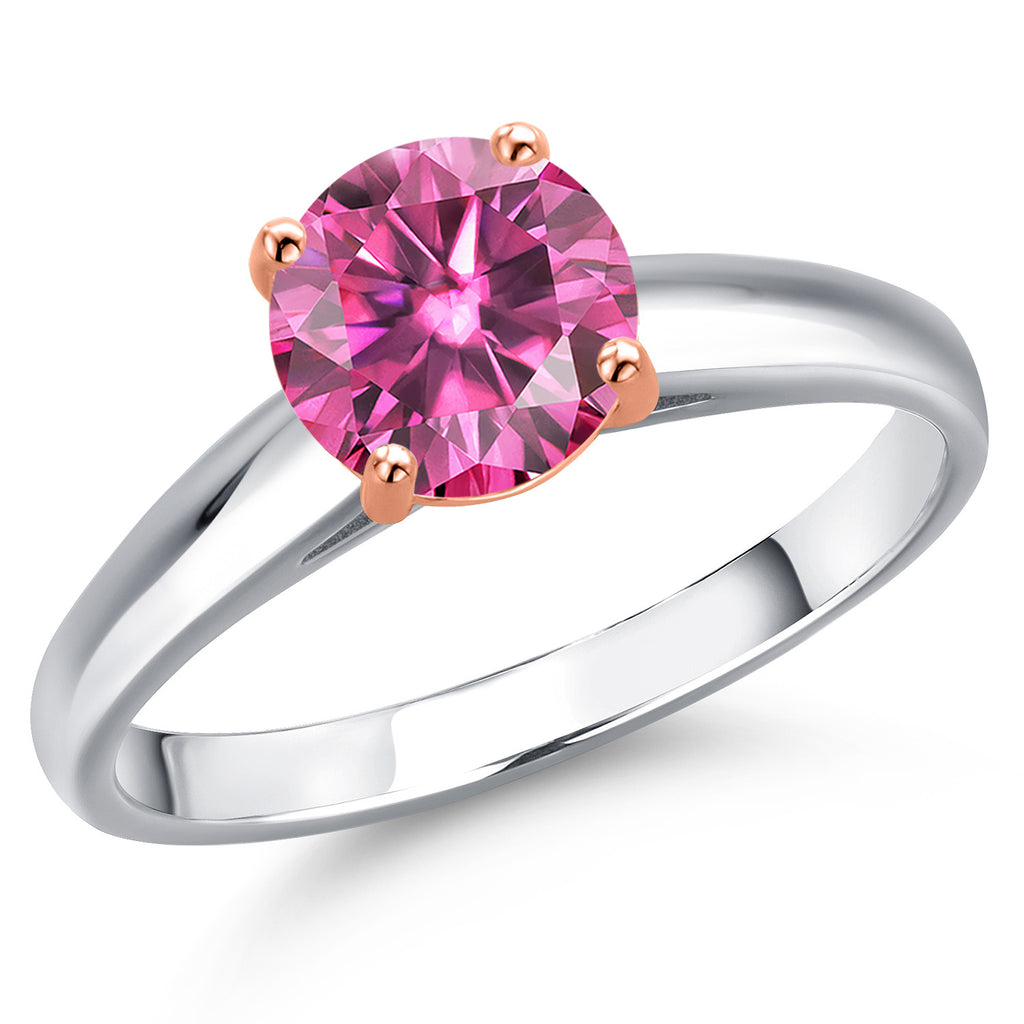 Pink Moissanite - April_8_Ring in 925 Sterling Silver and 10K Rose Gold