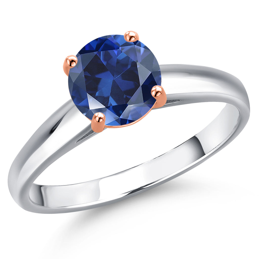 Blue Created Sapphire - September_7_Ring in 925 Sterling Silver and 10K Rose Gold