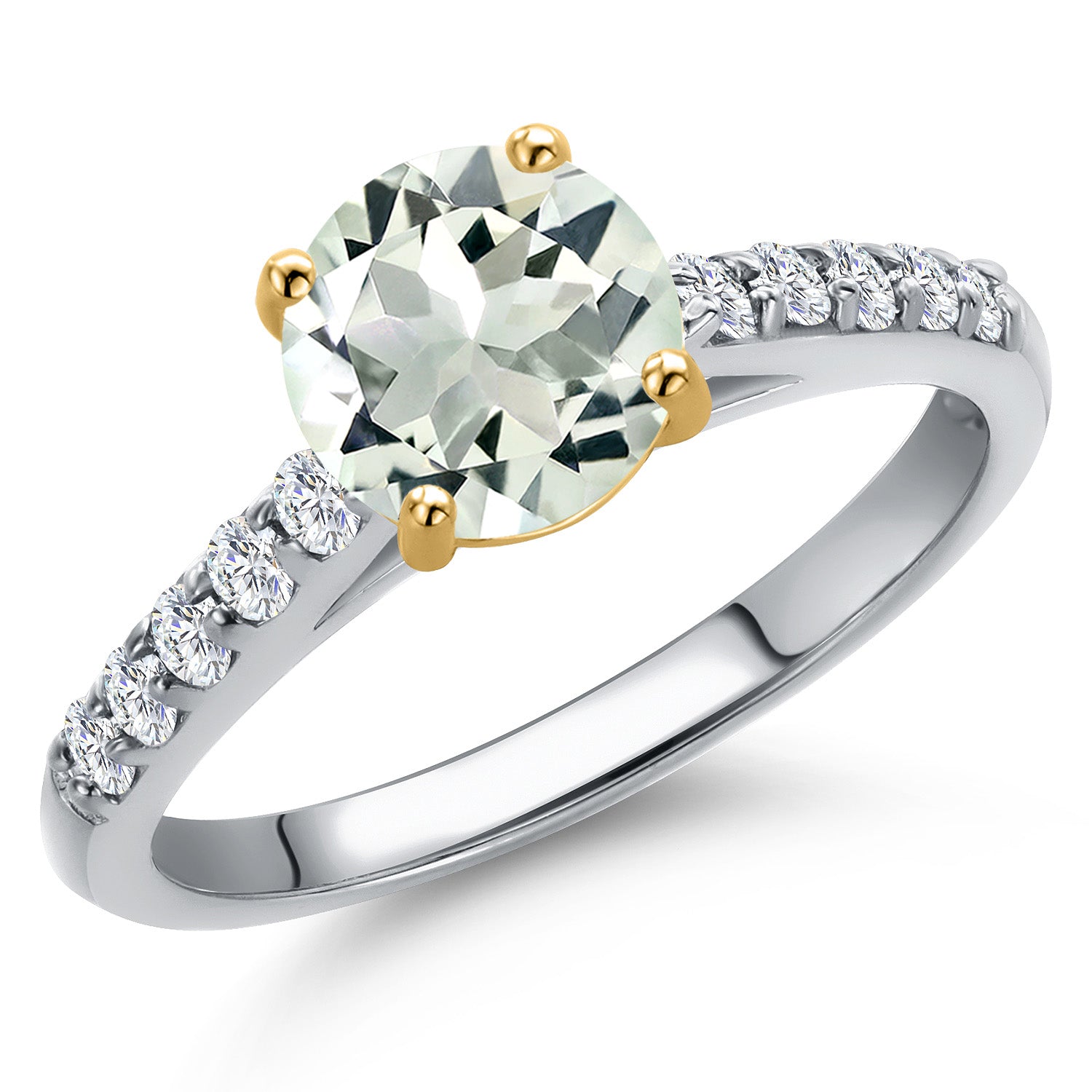 Prasiolite and Lab Grown Diamond_5_Ring in 10K Two Tone Gold