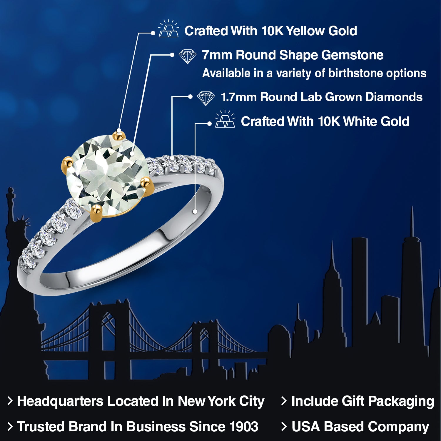 Prasiolite and Lab Grown Diamond_5_Ring in 10K Two Tone Gold