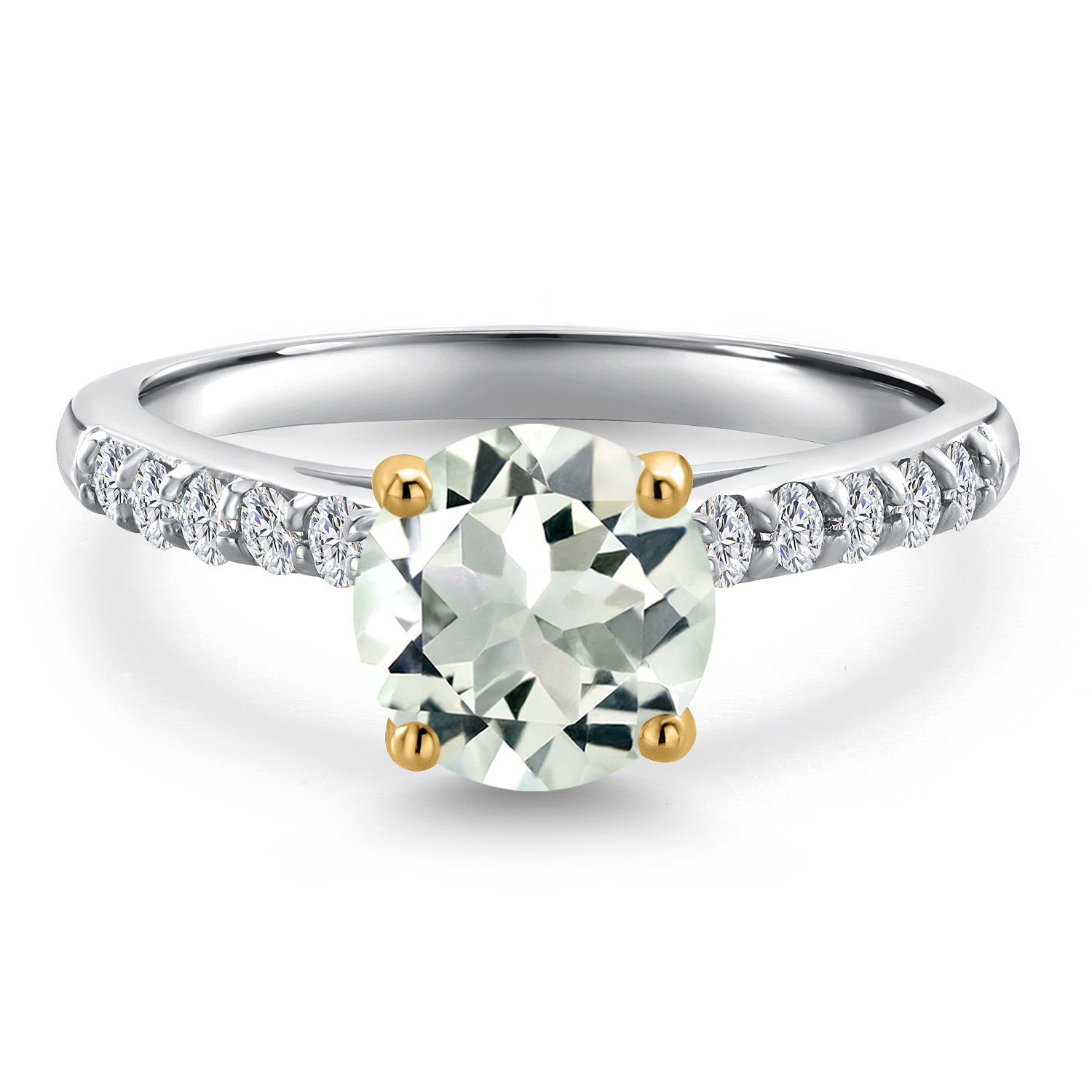 Prasiolite and Lab Grown Diamond_5_Ring in 10K Two Tone Gold