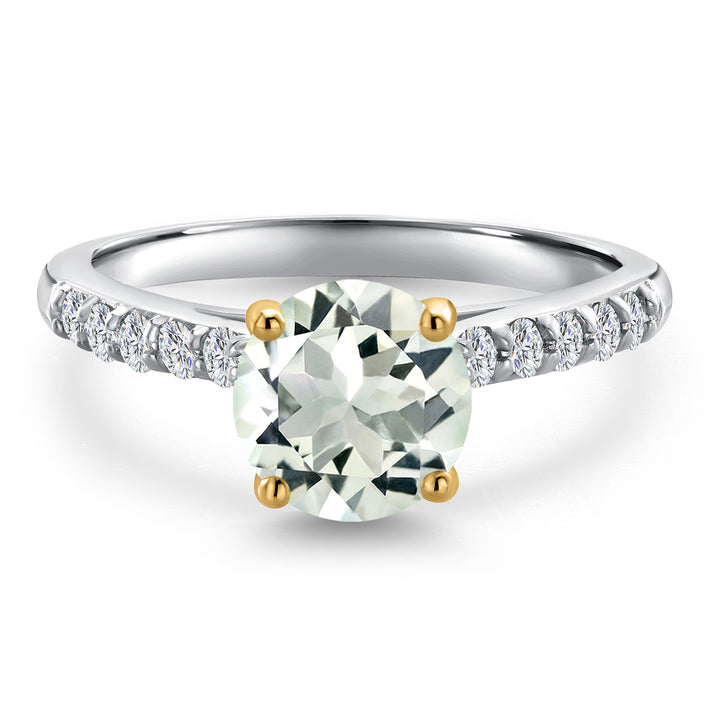 Prasiolite and Lab Grown Diamond_5_Ring in 10K Two Tone Gold