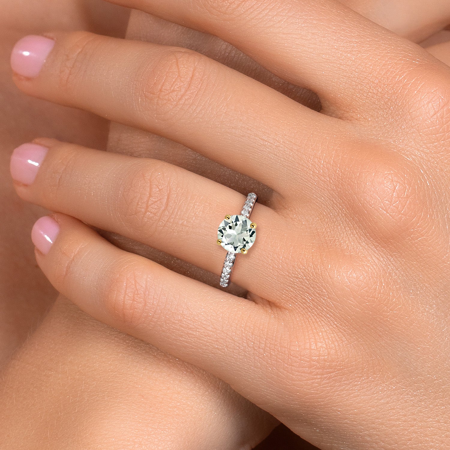 Prasiolite and Lab Grown Diamond_5_Ring in 10K Two Tone Gold