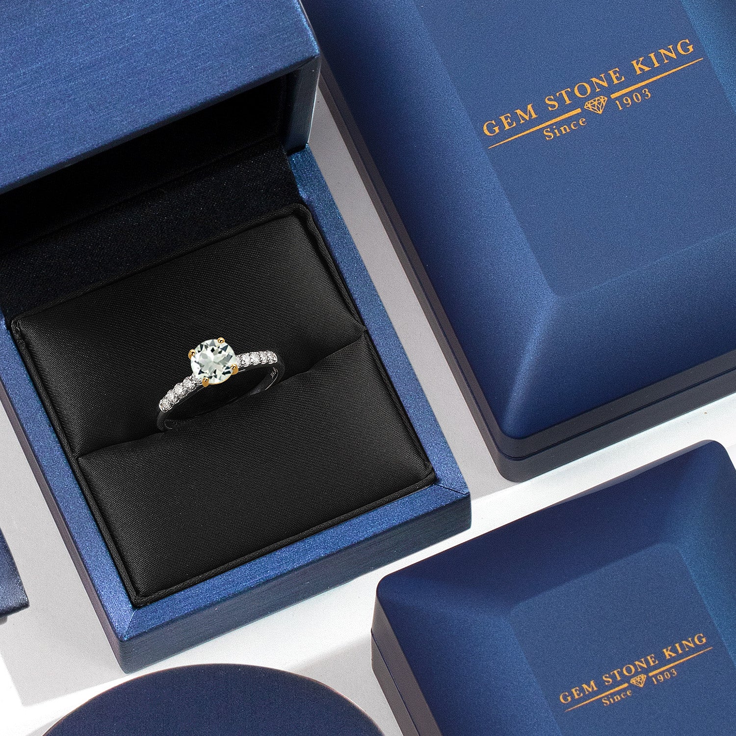 Prasiolite and Lab Grown Diamond_5_Ring in 10K Two Tone Gold