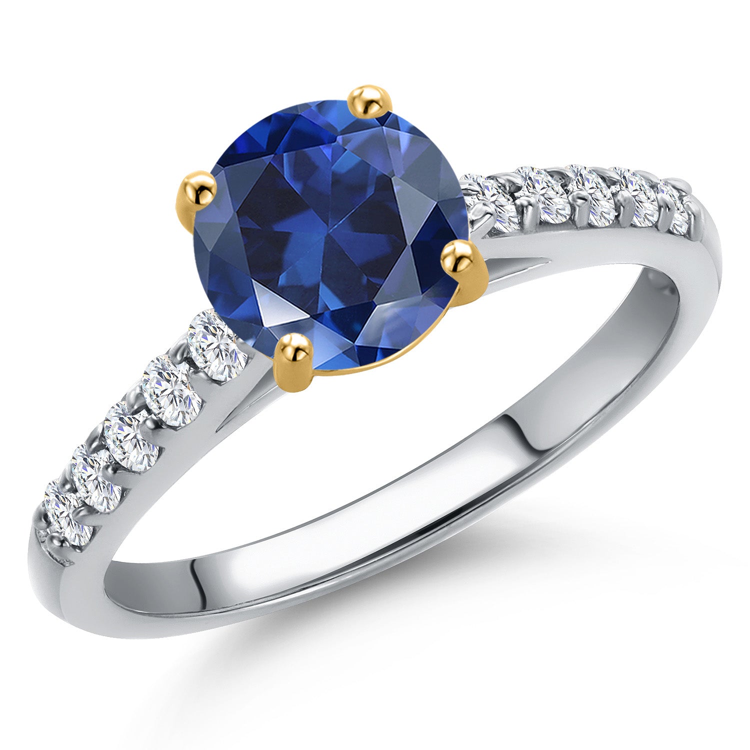 Blue Created Sapphire - September_8_Ring in 10K Two Tone Gold