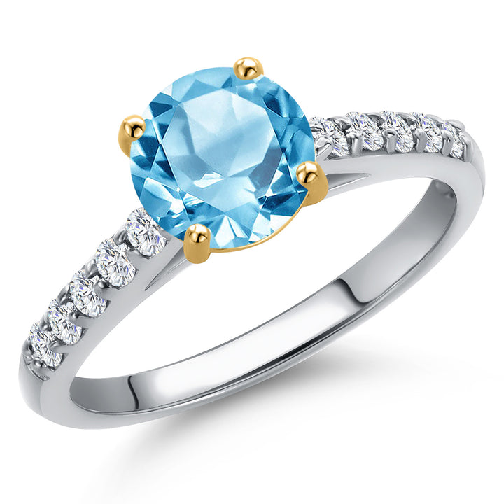 Swiss Blue Topaz - November_5_Ring in 10K Two Tone Gold