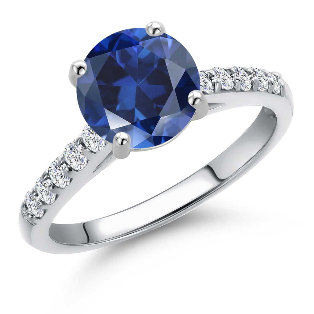 Blue Created Sapphire - September_8_Ring in 10K White Gold