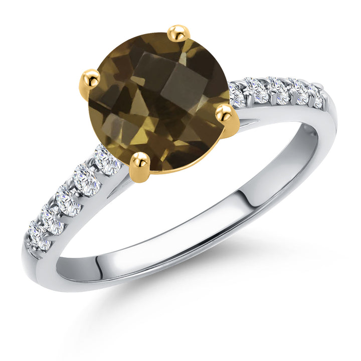 Smoky Quartz and Lab Grown Diamond_5_Ring in 10K Two Tone Gold
