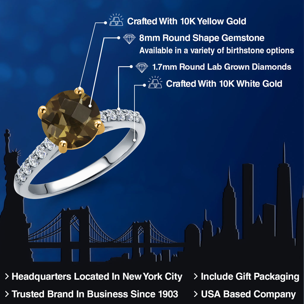 Smoky Quartz and Lab Grown Diamond_5_Ring in 10K Two Tone Gold
