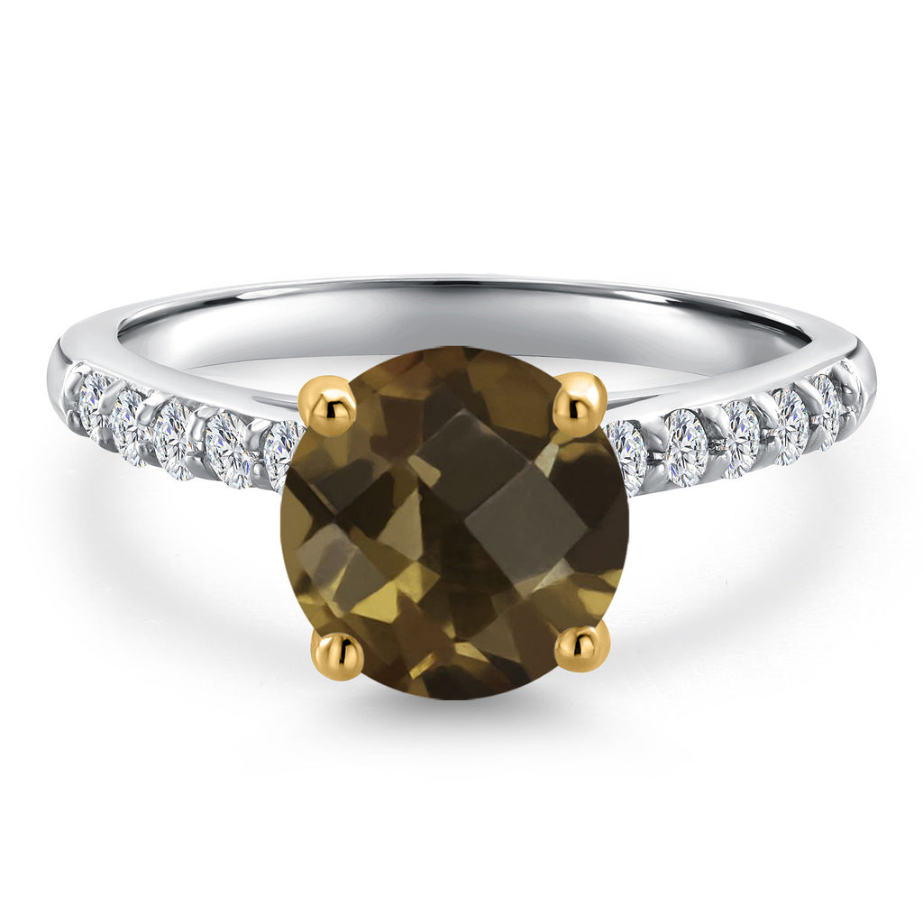 Smoky Quartz and Lab Grown Diamond_5_Ring in 10K Two Tone Gold