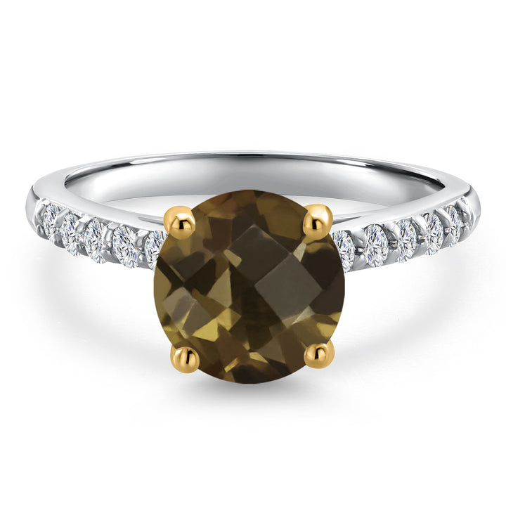 Smoky Quartz and Lab Grown Diamond_5_Ring in 10K Two Tone Gold