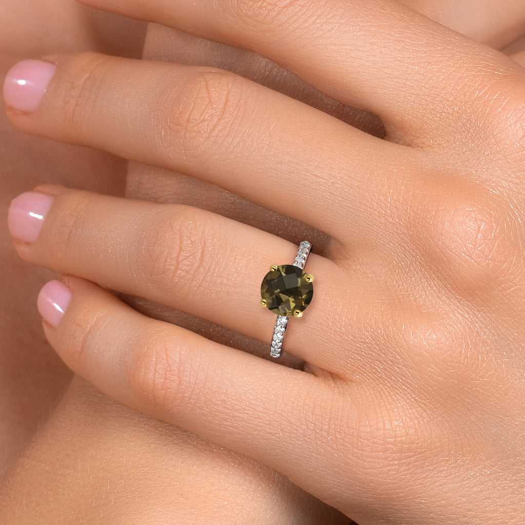 Smoky Quartz and Lab Grown Diamond_5_Ring in 10K Two Tone Gold