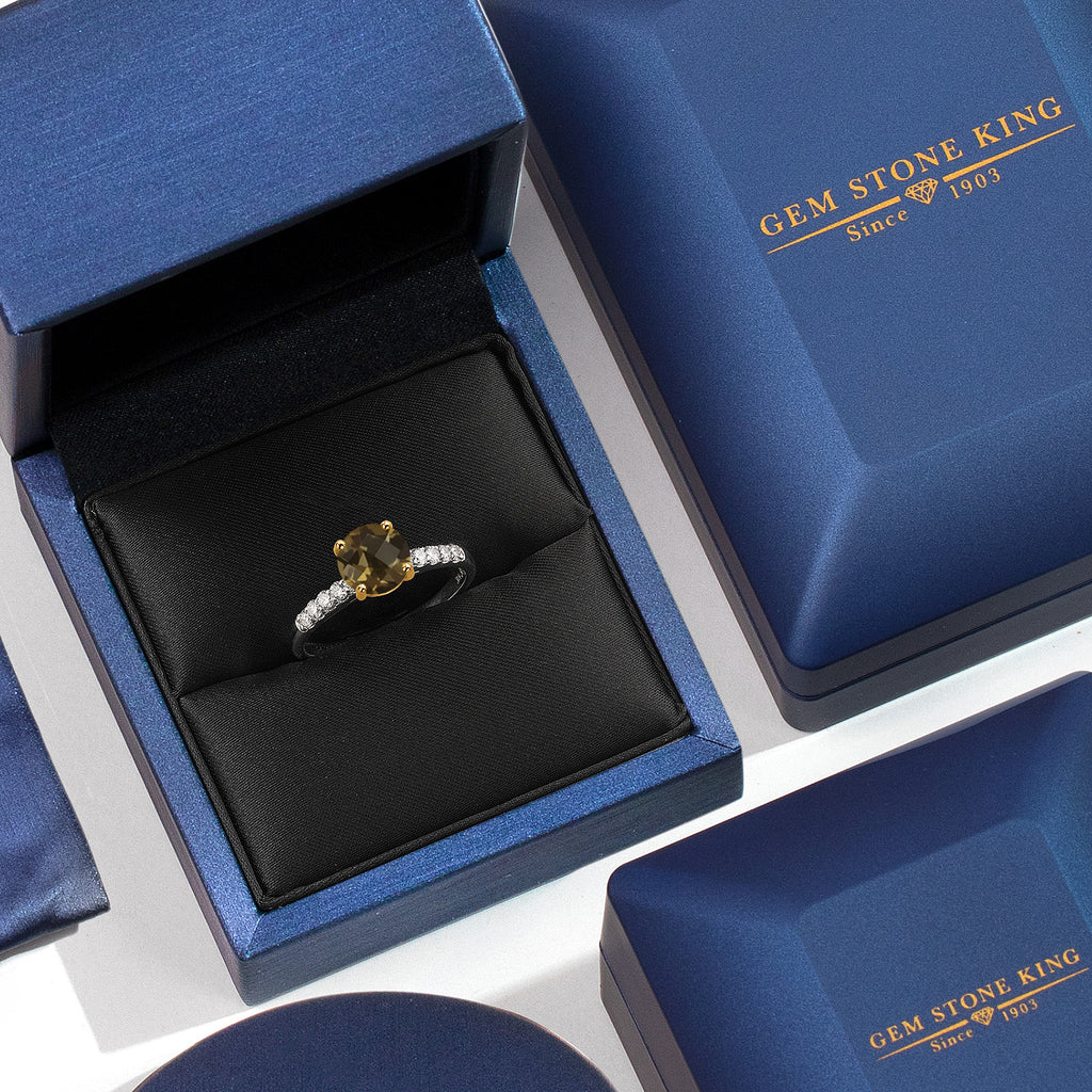 Smoky Quartz and Lab Grown Diamond_5_Ring in 10K Two Tone Gold