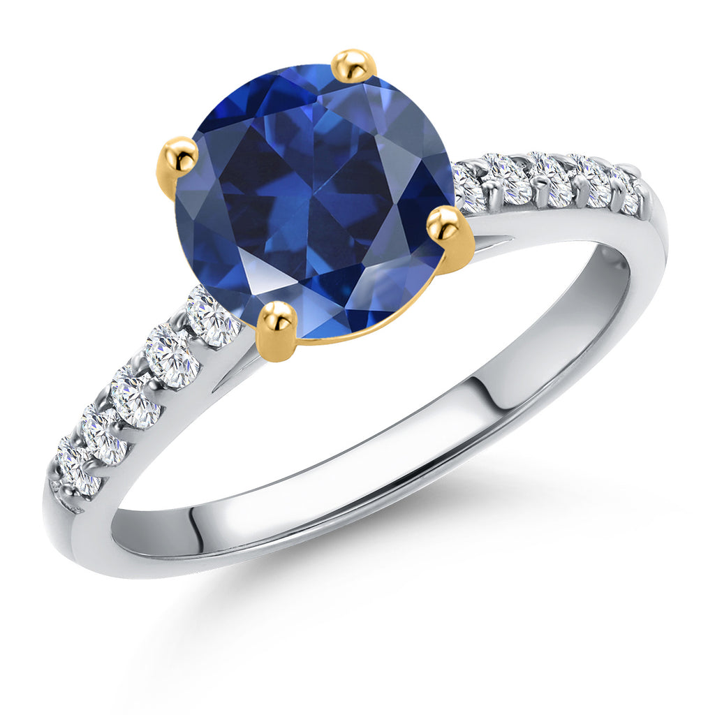 Blue Created Sapphire - September_8_Ring in 10K Two Tone Gold