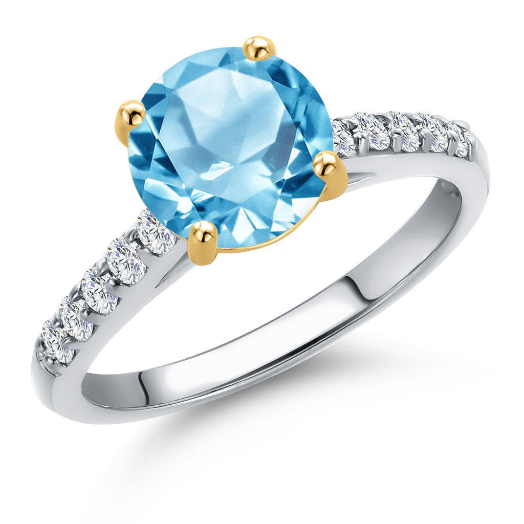 Swiss Blue Topaz - November_9_Ring in 10K Two Tone Gold