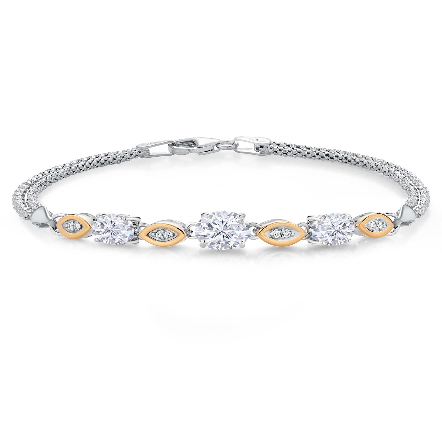 Moissanite - April_Bracelet in 925 Sterling Silver and 10K Yellow Gold
