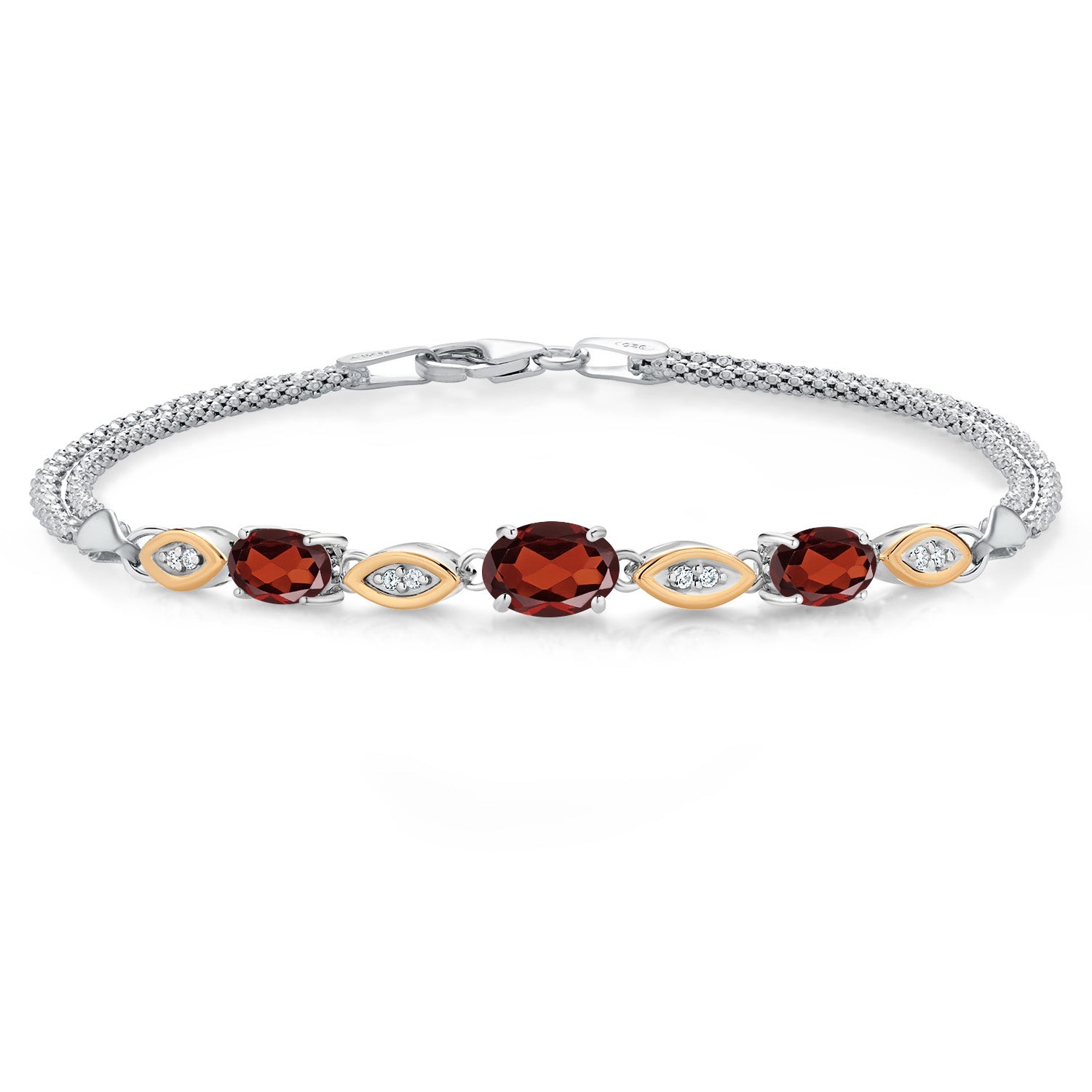 Garnet - January_Bracelet in 925 Sterling Silver and 10K Yellow Gold