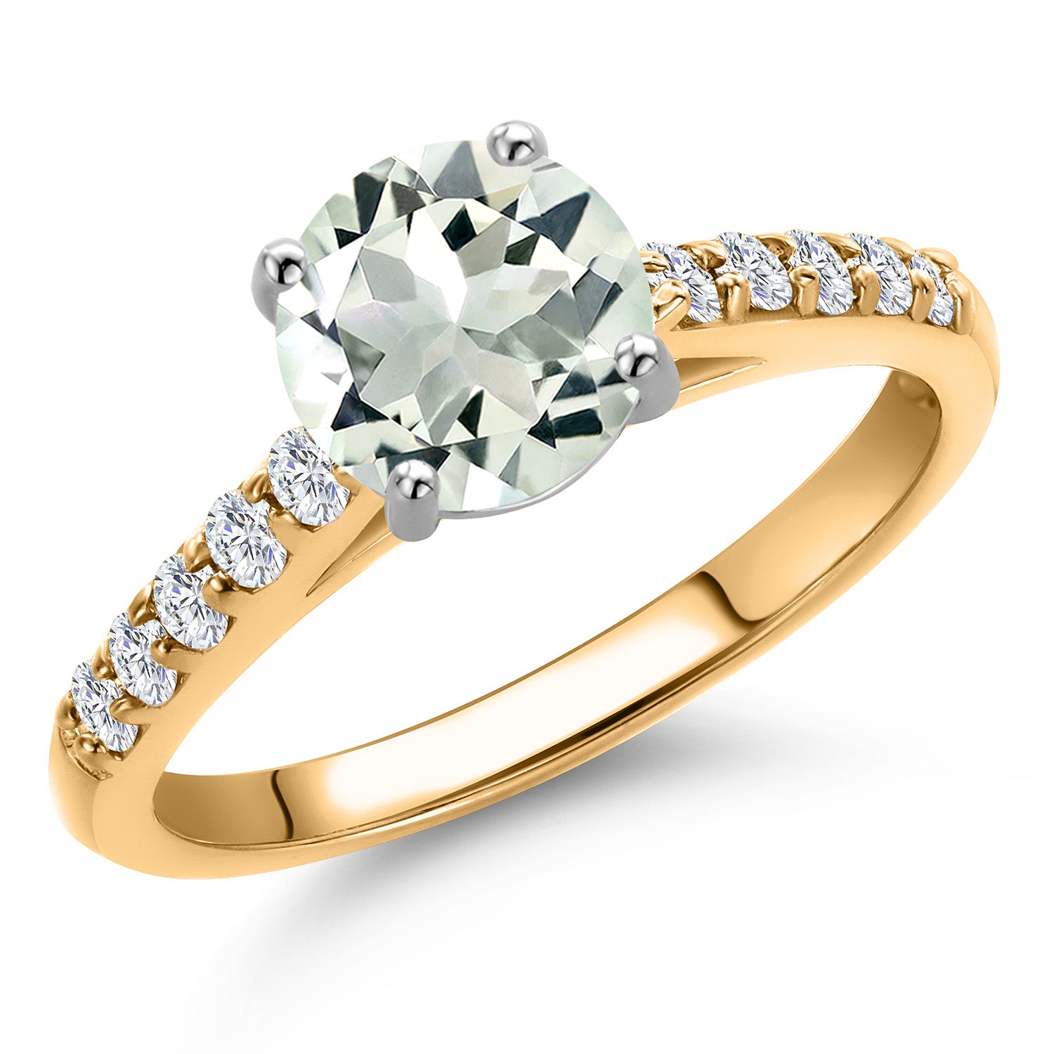 Prasiolite and Lab Grown Diamond_5_Ring in 10K Two Tone Gold