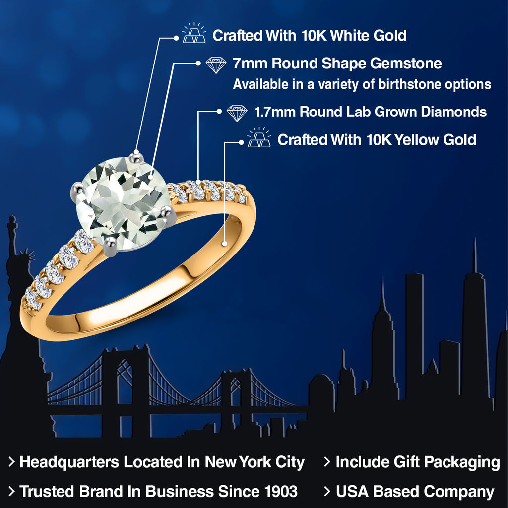 Prasiolite and Lab Grown Diamond_5_Ring in 10K Two Tone Gold