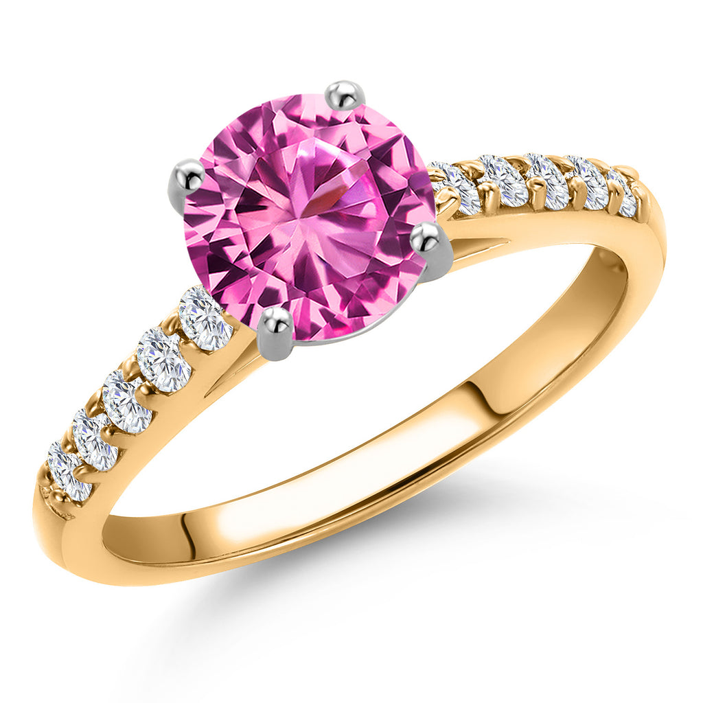 Pink Created Sapphire - September_7_Ring in 10K Two Tone Gold