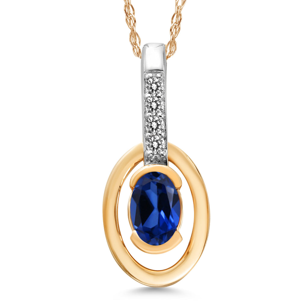 Blue Created Sapphire - September_Pendant in 10K Two Tone Gold