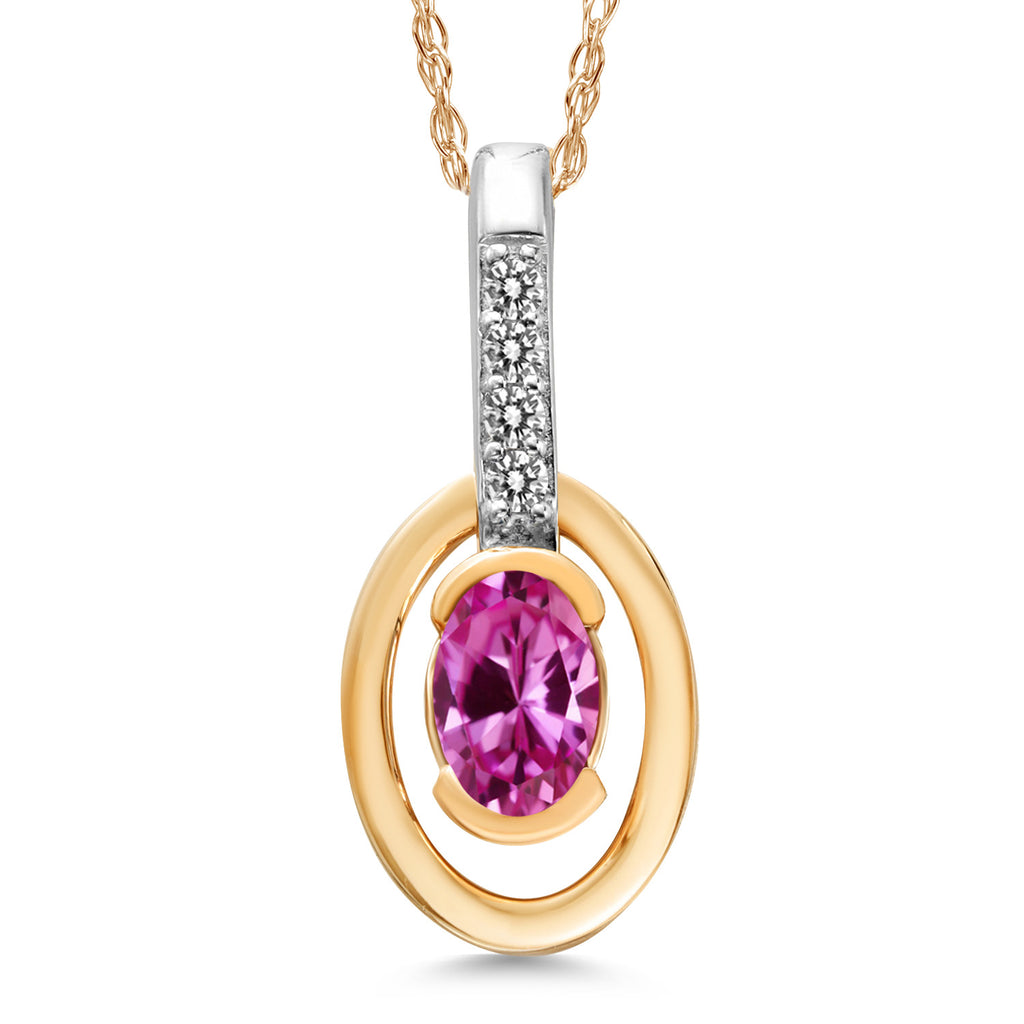 Pink Created Sapphire - September_Pendant in 10K Two Tone Gold