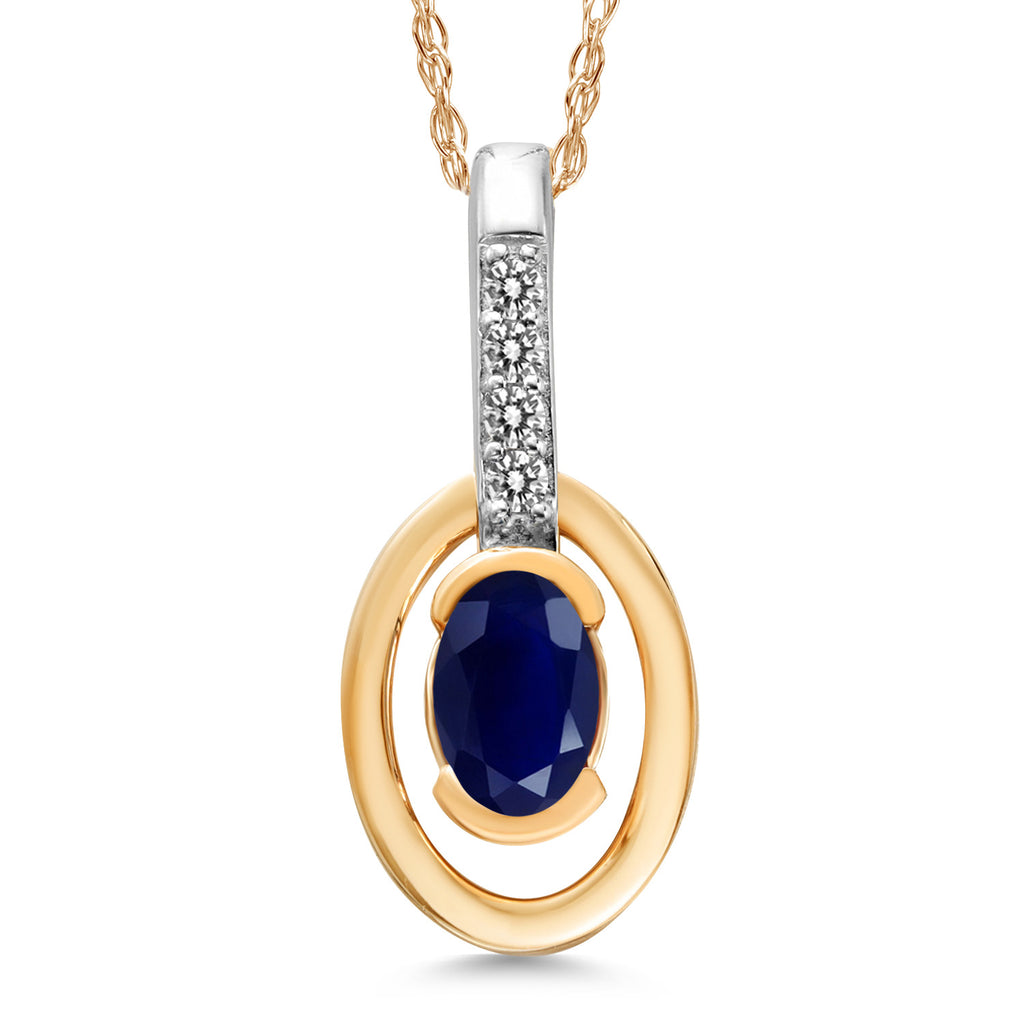 Blue Sapphire - September_Pendant in 10K Two Tone Gold