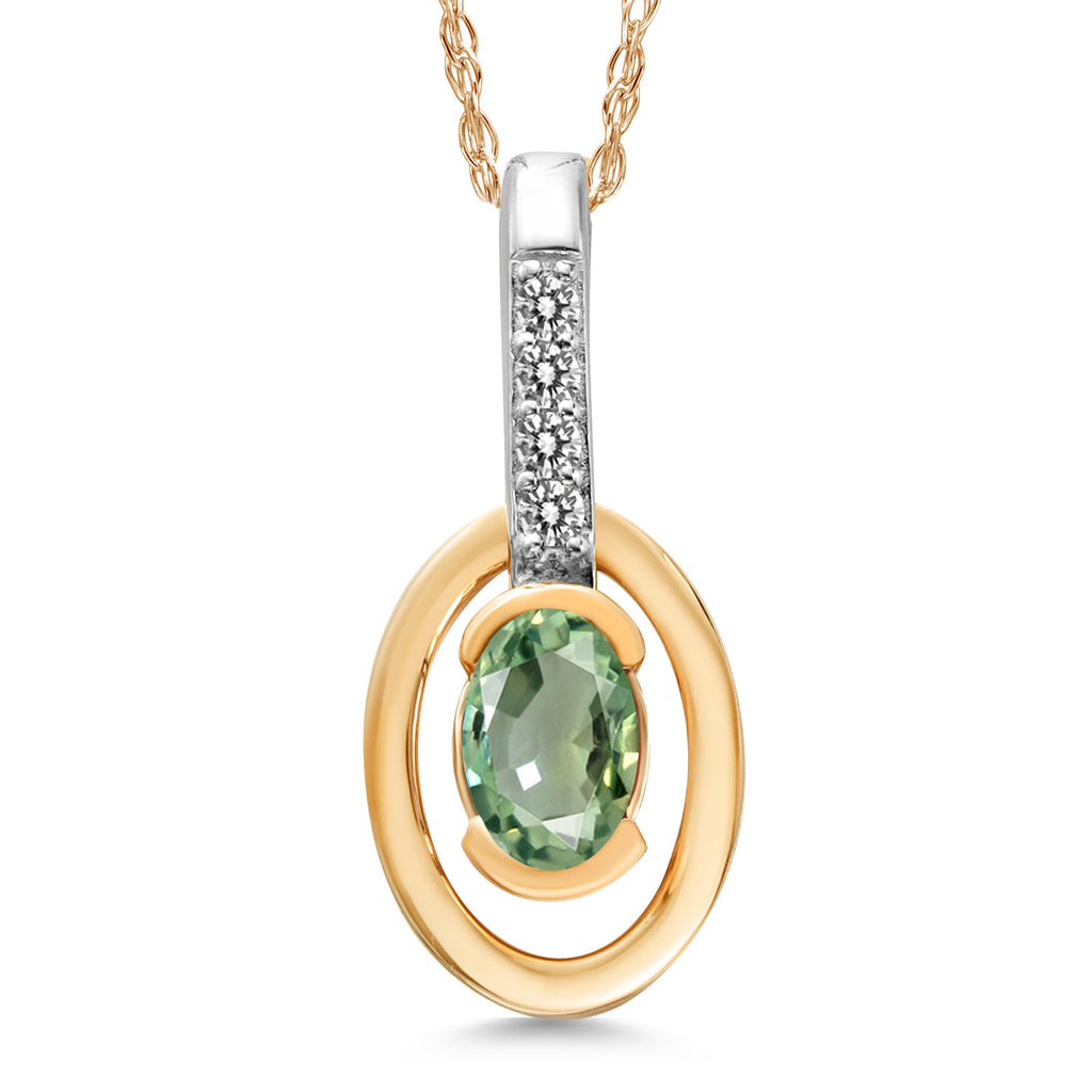 Green Sapphire - September_Pendant in 10K Two Tone Gold