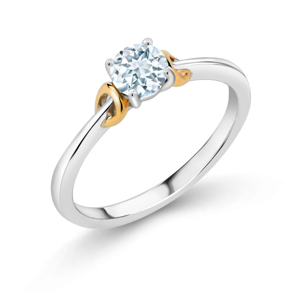 Aquamarine - March_5_Ring in 925 Sterling Silver and 10K Yellow Gold