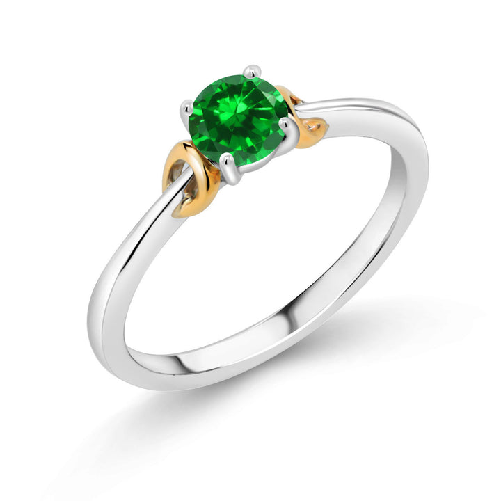 Created Emerald - May_5_Ring in 925 Sterling Silver and 10K Yellow Gold