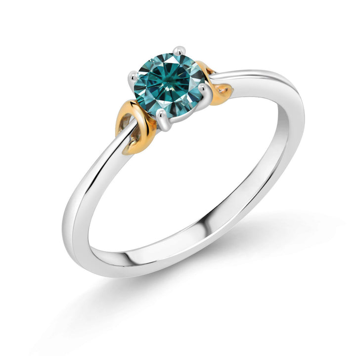 Blue Moissanite - April_5_Ring in 925 Sterling Silver and 10K Yellow Gold