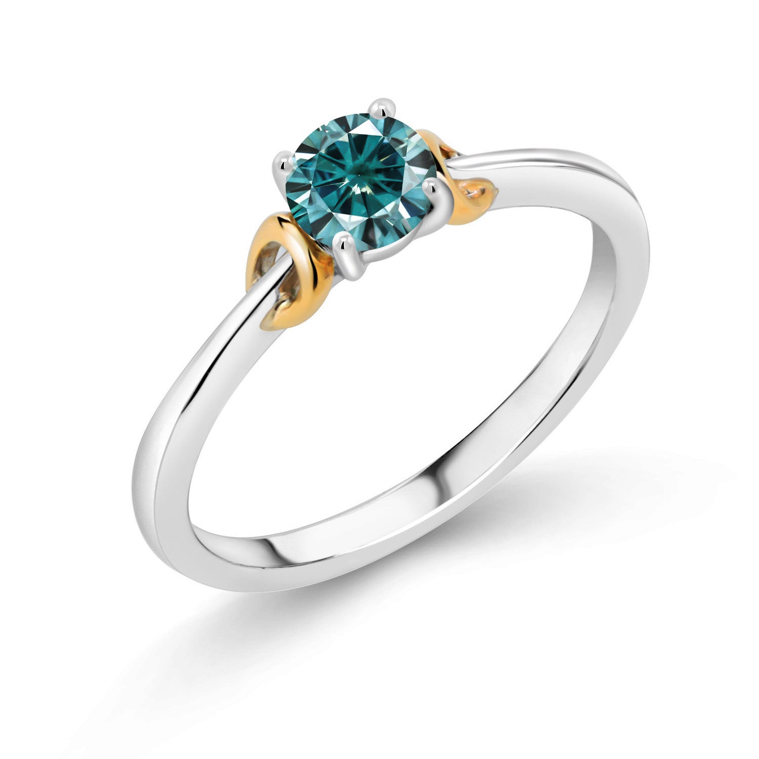 Blue Moissanite - April_6_Ring in 925 Sterling Silver and 10K Yellow Gold