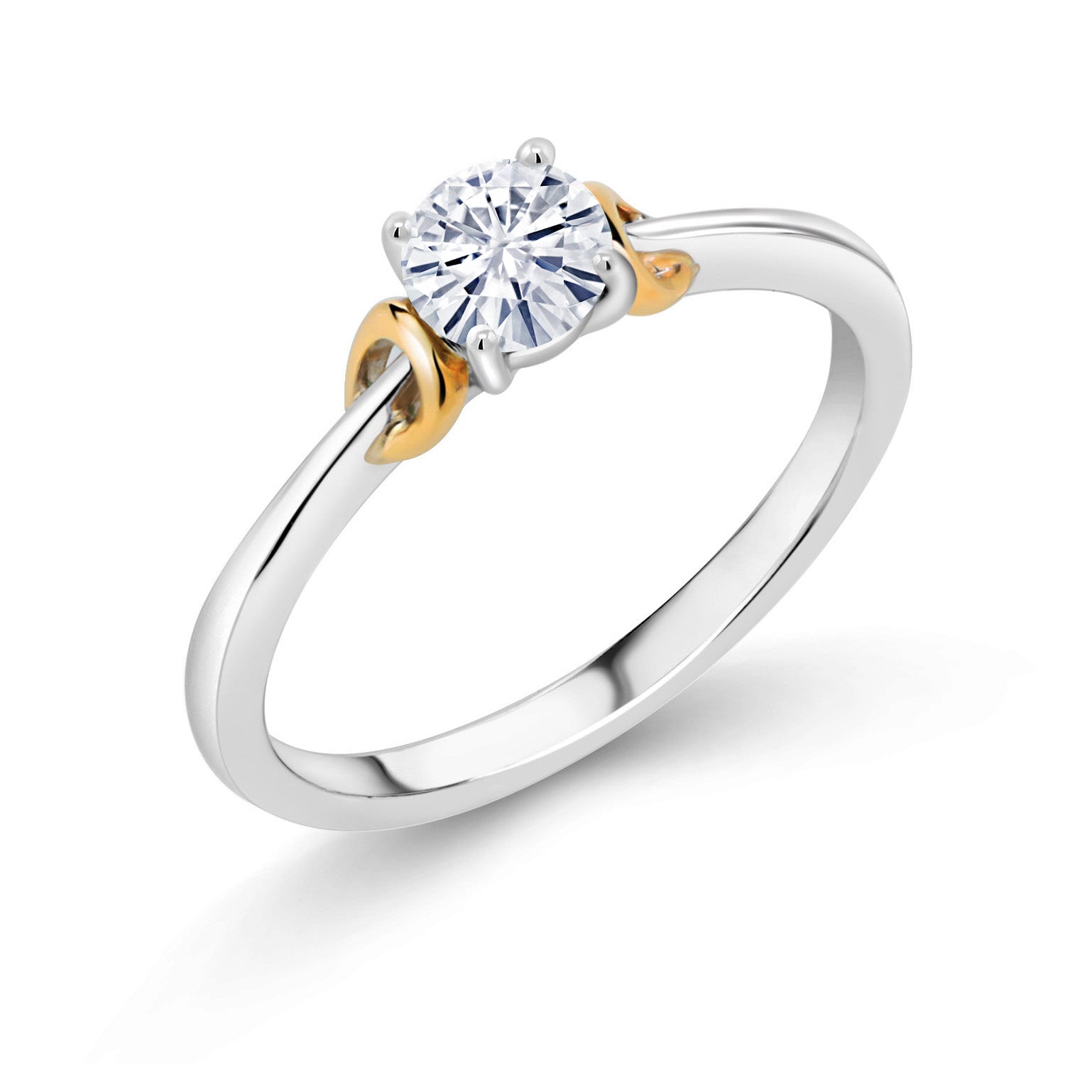 White Moissanite - April_5_Ring in 925 Sterling Silver and 10K Yellow Gold
