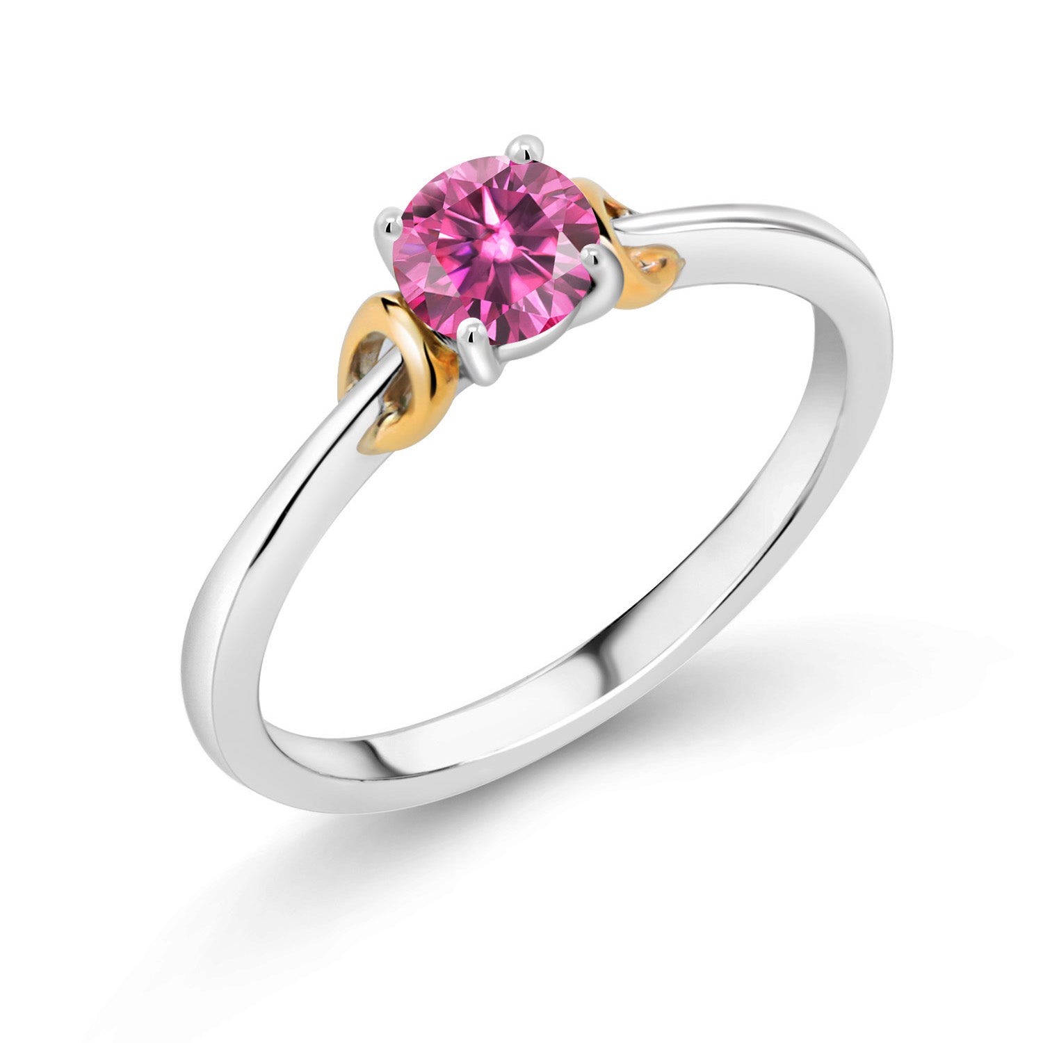 Pink Moissanite - April_5_Ring in 925 Sterling Silver and 10K Yellow Gold