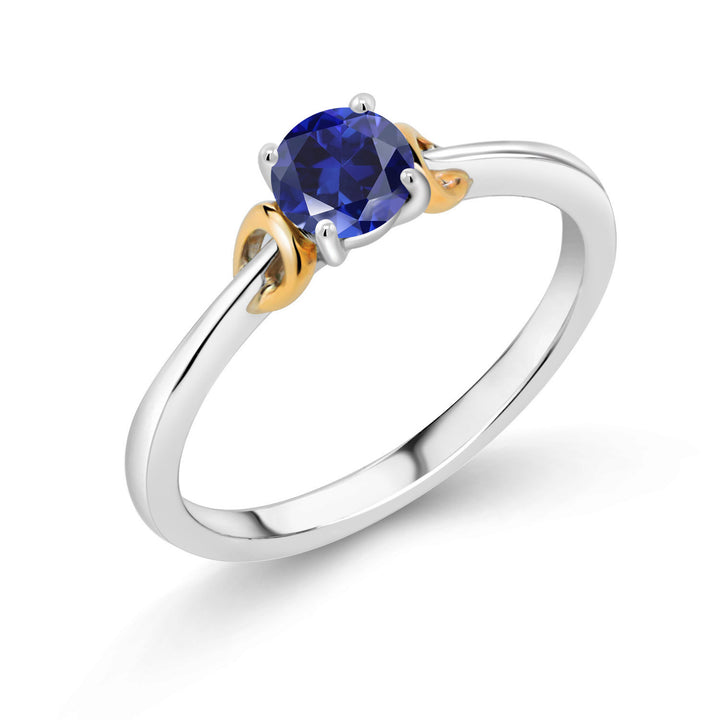 Blue Created Sapphire - September_5_Ring in 925 Sterling Silver and 10K Yellow Gold